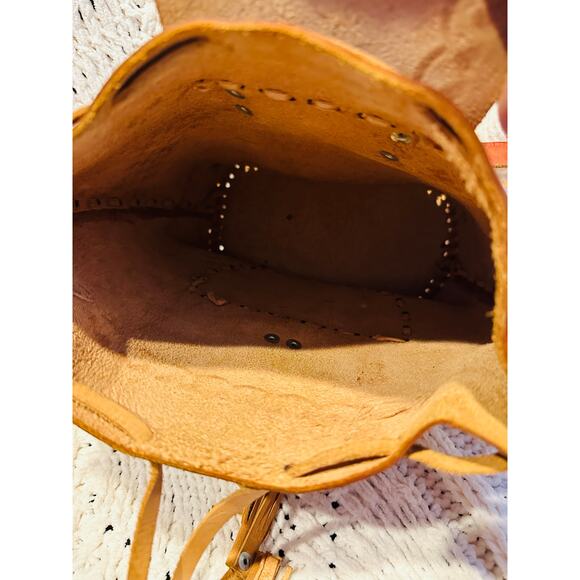 Mexican Leather Backpack Buckles Drawstring Tooled Designed Flaps Front Pocket - Picture 12 of 12